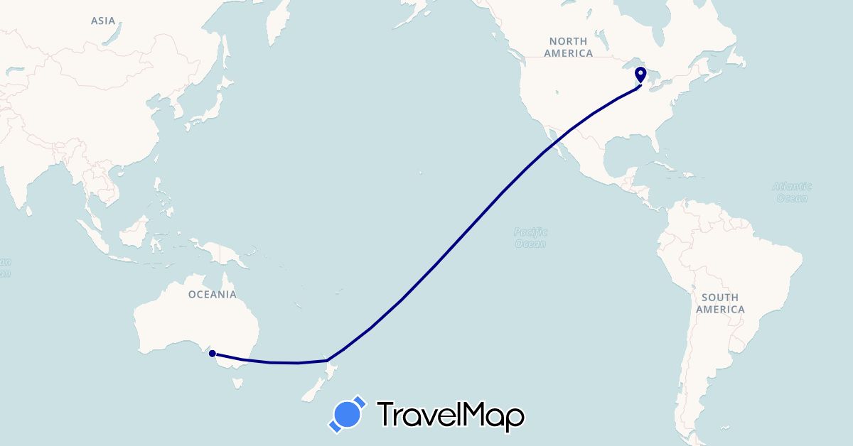 TravelMap itinerary: driving in Australia, New Zealand, United States (North America, Oceania)